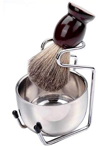 POFET Set da Barba 3 in 1 da Uomo, Pennello da barba in finto tasso + telaio da barba + ciotola da barba, Porta Rasoio Compatibile