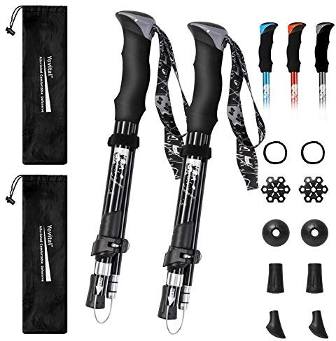 YOVITAL Trekking Poles Collapsible Hiking Poles - Aluminum 7075 Adjustable Hiking Walking Sticks with Quick Locks, Expandable to 53and Ultralight Poles for Hiking Camping Mountains Walking（Set of 2）