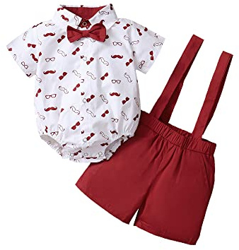 Geagodelia Set di Vestiti per Bambino Estivo Camicia con Manica Corta Stampata con la Barba + Pantaloncini con Bretelle 2 Pezzi Completo Neonato Elegante