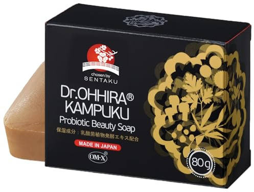 Dr. OHHIRA® Kampuku Probiotic Soap - Natural Soap Bar for Face, Hand & Body Wash - 80g Antibacterial & Antifungal Vegan Skincare with Glycerin, 14 Plant Extracts for All Skin Types