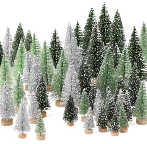 30pcs Mini Christmas Trees Artificial Christmas Tree Bottle Brush Trees with Wooden Base for Christmas Decor Party Home Table Craft Decorations (Silver,Green)