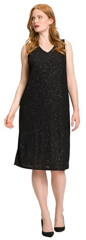 Ulla Popken Damen Midikleid, Glanzeffekt, A-Linie, V-Ausschnitt, ärmellos Robe, Noir, 54-56