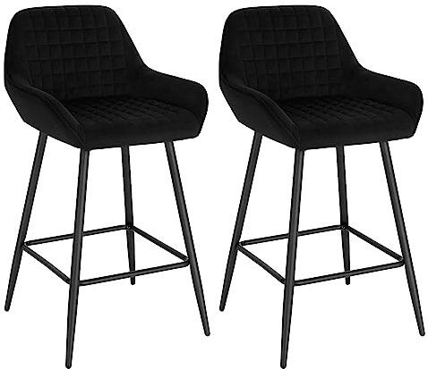 WOLTU Barhocker 2er Set Designer Barstuhl Polsterhocker mit Armlehnen Hocker Tresenhocker Bistrohocker mit Rückenlehne Fußstütze Samt schwarz BH372sz-2
