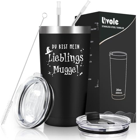 Livole Weihnachtsgeschenke für Männer, Freund, Ihn, Geschenke für Männer Geburtstag, Beste Freunde Geschenk - Du bist mein Lieblings Muggel - 20oz Thermobecher Kaffee to go, 600ml Camping Becher