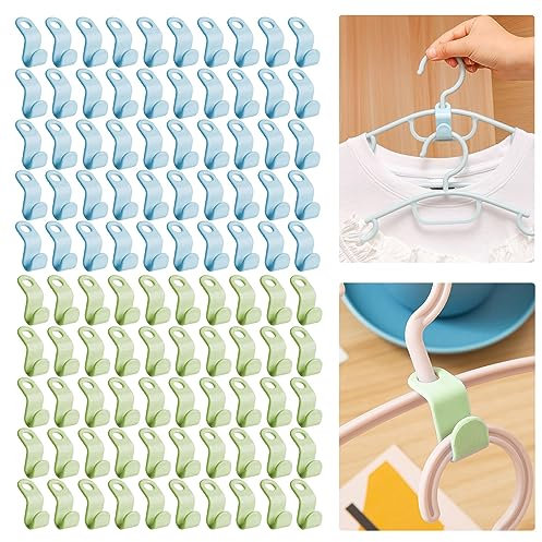 Mehrfach Kleiderbügel Bügel Verbindungshaken Platzsparend Clothes Hanger Connector Hooks Kleiderschrank Organizer, 100 Stück Blau und Grün