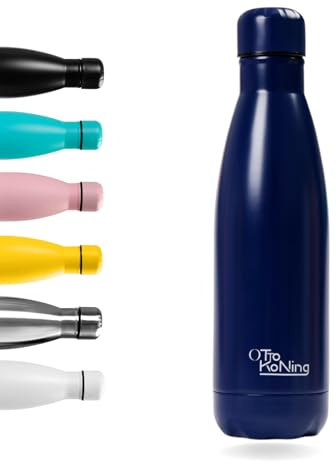 Botella de Agua Acero Inoxidable 500ml-Otto Koning-Botella Térmica con Doble Aislamiento al vacío para 12 Horas de Bebida Caliente y 24 Horas de Bebida Fría. Botella Termo a Prueba de Fugas Libre BPA
