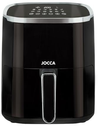 Jocca - Freidora de Aire Caliente 5L| Freidora Sin Aceite con Ventana| Air Fryer| 1450W Potencia| Protección Sobrecalentamiento| Pantalla Led Táctil| Programas Predeterminados| Negro