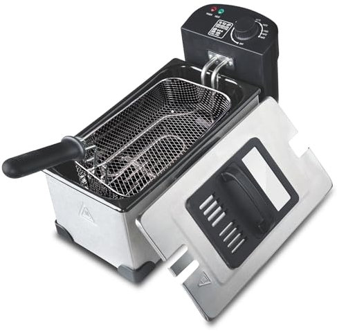 MZBDYYF Deep Fat Fryer with Frying Basket - 3 Litre Capacity Stainless Steel Oil Fryer for Fried Chicken, Shrimp, Chips & More - Dishwasher Safe Parts & Tempered Glass Lid