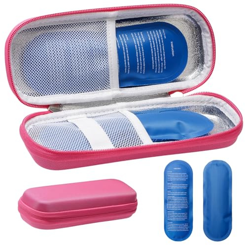 KeyQueen Borsa Termica per Insulina, Porta Insulina Termico da Viaggio con 2 Impacchi di Ghiaccio Custodia per Insulina Diabete Medicinali Farmaci per Diabetici (Rosa)