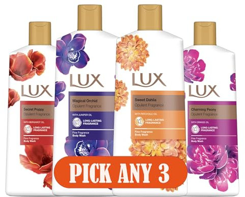 Lux Fine Fragrance Body Wash Bundle | Pick Any 3 – Secret Poppy, Magical Orchid, Sweet Dahlia & Charming Peony | Long-Lasting Scent with Essential Oils (3 x 600ml)