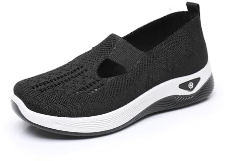 XCMXBM Orthopädische Damenschuhe, leichte H-Typ-Mesh-Schuhe, Slip-On-Wanderschuhe, Sommer-Outdoor-Sportschuhe (Schwarz, Erwachsene, Damen, 39, Numerisch, EU Schuhgrößensystem, M)