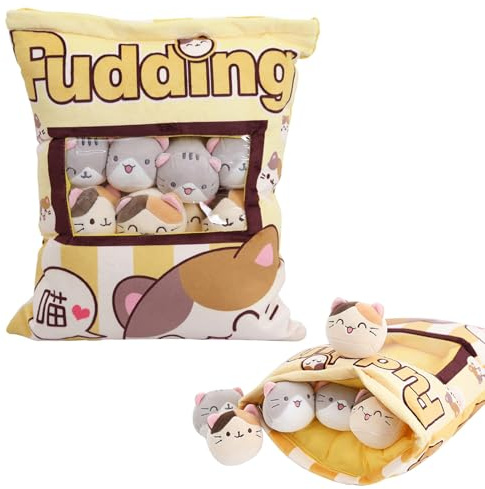 Générique Coussin Pudding Chat Dessin Animé Doux Câlin Peluche Animal Peluche Coussin Snack Chat pour Voiture Salon Chambre Canapé Dortoir Appartement Confort Amusement
