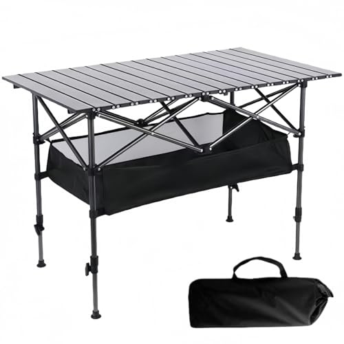 FENGSHENG-SHOP Large Folding Camping Table with Carry Bag, Fold Up Portable Picnic Table Lightweight Roll-up Tables for 5-7 Person Camping, Beach, Picnic, Outdoor BBQ, Backyard（120 x 56 x 50-80CM）