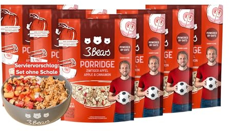 3Bears Porridge - Zimtiger Apfel I 6x400g veganes Porridge mit Vollkorn-Haferflocken I Mit rein natürlicher Süße und ohne Zusatzstoffe I auch als Oatmeal, Frühstücksbrei oder Overnight Oats