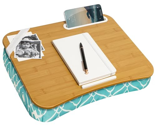 LAPGEAR Designer Lap Desk with Phone Holder and Device Ledge - Aqua Trellis - Fits up to 15.6 Inch Laptops - Style No. 45422