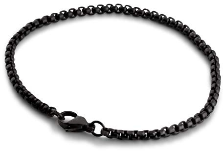 Akitsune Baca kedja länkar armband | 3 mm diameter | Rolo kedjelåda herr dam rostfritt stål minimalistiska karbinhakar, 22 cm, Rostfritt stål