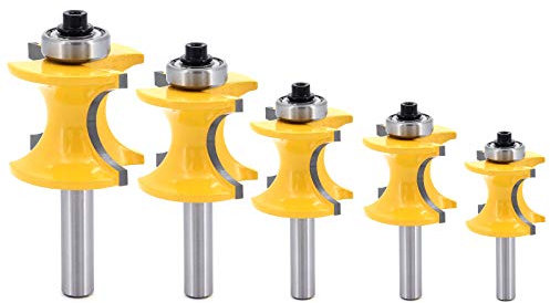 DingGreat 5Pcs 8mm Shank Half Round Bearing Bullnose Router Bits, 1/4 3/8 1/2 5/8 3/4 Bullnose Router Bit Set Woodworking Milling Cutter Tool