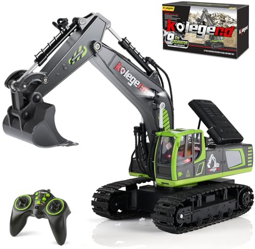 kolegend Remote Control Excavator Toy 16 Inch, 11 Channel RC Construction Vehicles Hydraulic Haulers Digger Toys Gift for 6 7 8 9 10 Years Old Kids Boys