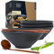 Moritz & Moritz 4x Ramen Schüssel Keramik - 800 bis 1300ml - 24 cm Ø - Schwarzes Ramen Bowl Set für 4 Personen - Für Suppe, Pho und Sushi Bowl - Inkl. Stäbchen und Löffel