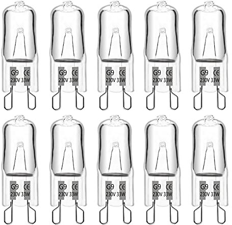 Halogen Leuchtmittel G9 40W 230V, 2700K Warmweiß 480lm Dimmbar, G9 Klar Halogen Steckbirnen für Wandlampe, Leuchter, Stehlampe, 10 Stück