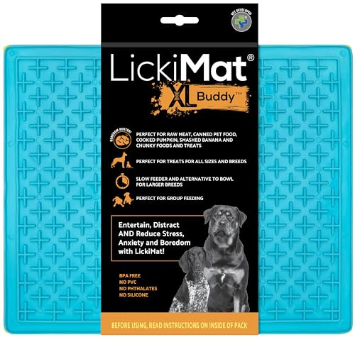 LickiMat X Large Breed Buddy Dog Lick Mat, Dog Calmer, Slow Feeder, Anxiety Reliever Alternative zu Puzzle Toys, Slow Feeding Bowls Use Peanut Butter, Nass, Row, Mixed Food, Healthy Treats - Turquoise