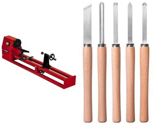 Einhell Tour à bois TC-WW 1000/1 (400W, diamètre de tournage max. de 280 mm, support d’outils ajustable, poupée mobile avec contre-pointe, avec toc d’entraînement frontal) + Kit de ciseaux à bois