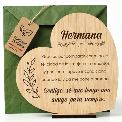 CONTRAXT Tarjeta regalo para Hermana madera. Regalo original tarjeta de felicitación para hermana cumpleaños agradecimiento o dia especial