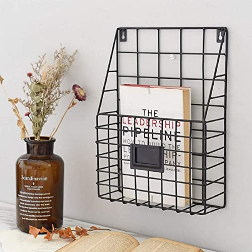 Holdfiturn 2Pcs Wall-Mounted Magazine Rack 30 * 25 * 10cm Metal Magazine Newspaper Holder Rack File Simple Newspaper Basket(Black)