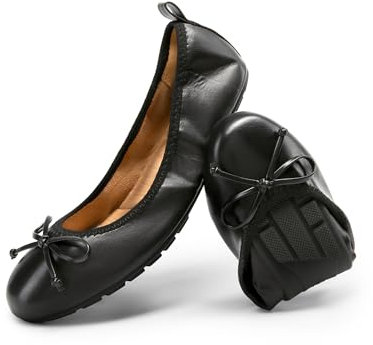 DREAM PAIRS Women's Roll Up Flats, Bow Knot Ballet Flats for Women, Ladies' Foldable Round Toe Comfort Light Weight Slip-On Dress Shoes for Driving and Party and Wedding,Size 8,Black,SDFA2409W