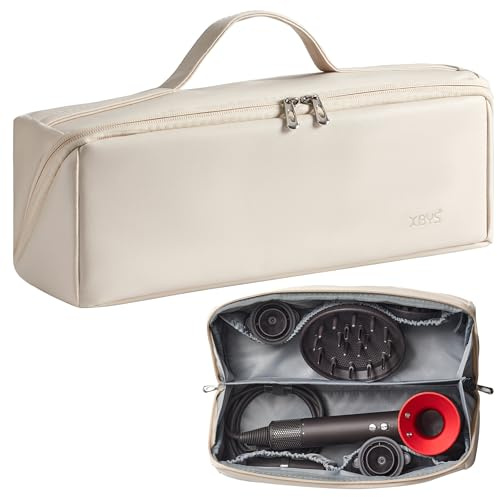 Veki Borsa da Viaggio Portatile in Pelle PU Compatibile con Dyson Airwrap Styler e Shark, Borsa Impermeabile per Asciugacapelli, Custodia da Viaggio per Dyson Supersonic Capelli e Accessori (Bianco)