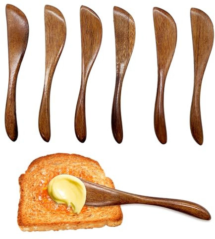 XQMMGO Set of 6 Wooden Butter Knives, Butter Knife, Cheese Knife, Jam Spoon, Spatula, Wooden Jelly Cheese Spreaders, Butter Spreader for Kitchen