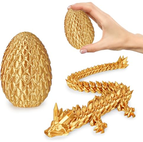 Small Dragon Eggs with Dragon Inside, 3D Printed Surprise Funny Gifts for Kids, Articulated Dragon Fidget Toys for Adults, Executive Desk Toys Office Room Décor (Gold)