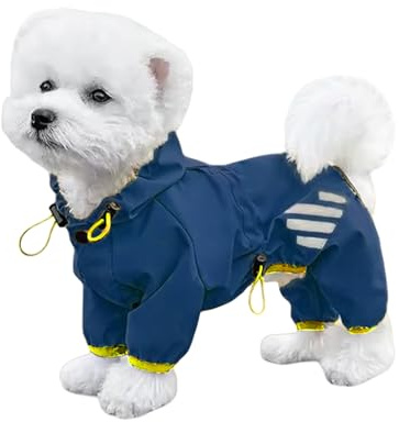 Dog Raincoat,1PC Waterproof Hooded Dog Rain Jacket with Legs and Harness Hole,Adjustable Pet Rain Coat for Small Dogs (Blue, L)