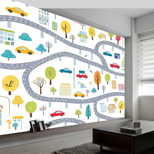 Papel de Pared 200 x 140 cm Papel pintado tejido no tejido Decoración Papel Tapiz Papel Pared Mapa De La Ciudad En Dibujos Animados Decoración De Pared Sala Cuarto Oficina Salón Dormitorio Vistoso