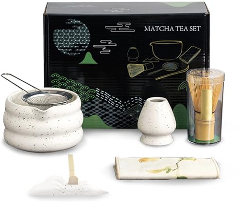 OKYUK Matcha Set, 7 Teiliges Premium Matcha Tee Set, Matcha Kit mit Matcha schale, Matcha Besen, Matcha Sieb, Beste Geschenk für Matcha-Liebhabern (Weiß)