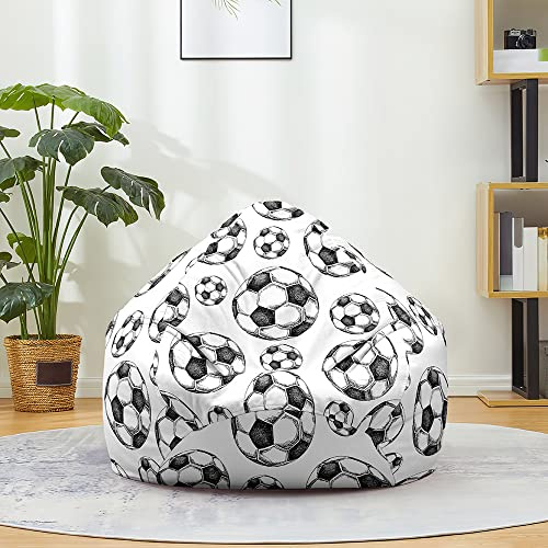 Fasbuy Sitzsack für Kinder Erwachsene Indoor Outdoor, 3D Fußballdruck, Sitzsack Bezug Ohne Füllung，Flauschiger Sofabettbezug, für Wohnzimmer Gaming Sofa Lounge (Fußball,70x80cm)