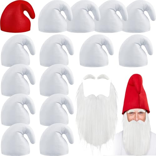 Jadive 15 Pezzi di Cappelli da Nani Cappelli da Gnomi con Barba e Sopracciglia Divertenti Costumi di Gruppo per Carnevale Halloween Natale