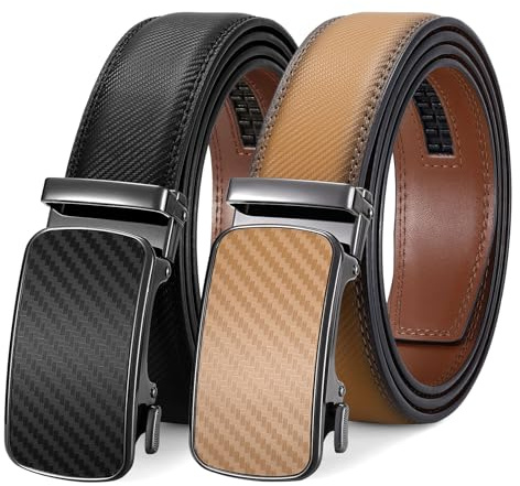 LEACOOLKEY Cintura in pelle da uomo con chiusura automatica a scorrimento, cintura a cricchetto regolabile da 35 mm per uomo per business casual, Belt Length 52,Fit waist size 35“-43