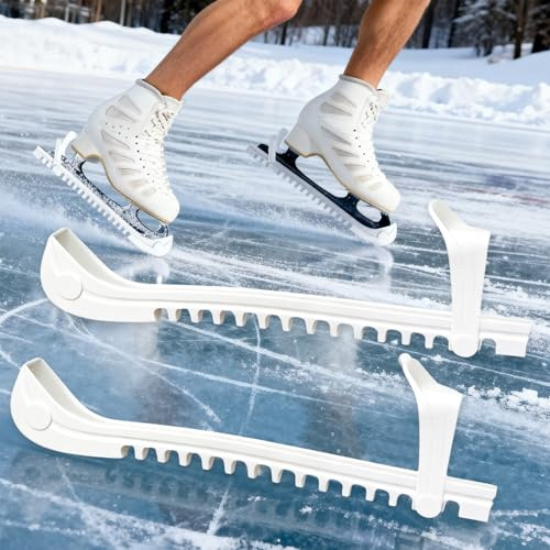 Plstod 2 Paire Protege Lame Patin à Glace, Réglables Protège Lame Patin Glace, Accessoires Protections Couteau Hockey pour Enfants et Adultes, Taille Universelle, Blanc