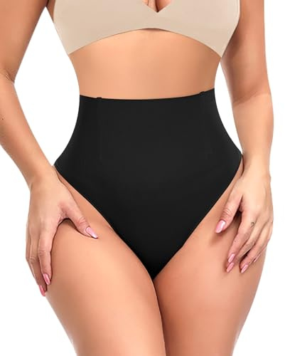 YARRCO Faja Tanga Reductora Mujer Vientre Plano Adelgazante Abdomen Cintura Alta Thong Braga Moldeadora Faja Invisible Postparto Shapewear String Braguitas (Negro-Smooth,S)