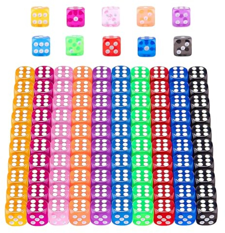 100 Pièces Dés de Translucides Couleurs Jeu de Dés 12mm 6 Face de Coin arrondis,Jouer à des Jeux,pour Jeu de dés et Jeux de Table et Fête,10 Couleurs