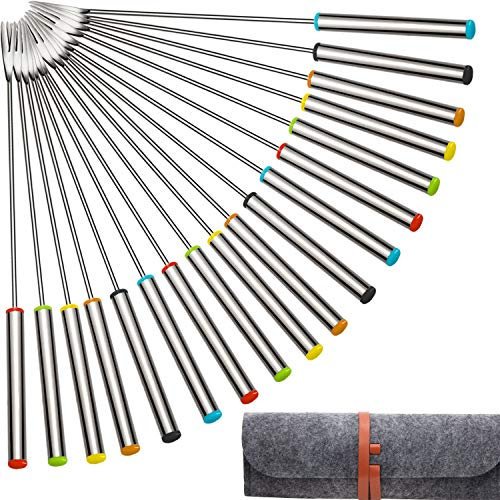 TecUnite Edelstahl Fonduegabeln mit Hitzebeständigem Griff für Käse Schokoladen Fondue Braten Marshmallows Fleisch, 9,5 Zoll (18 Packung)