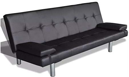 Festnight Divano Letto Moderno in Ecopelle Nero/Bianco Crema a 2 Posti con 2 Cuscini per Soggiorno/Uficio/Salotto