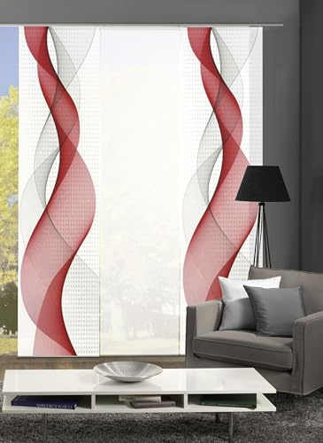 Home Fashion 88669, 3er-Set Schiebegardinen 'OPALIA' | 3X 245 x 60 cm | inkl. Zubehör | Farbe:, Farbe:rot