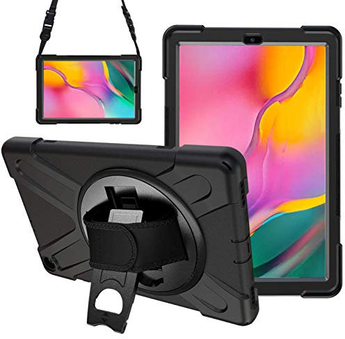 Gerutek Hülle für Samsung Galaxy Tab A T510N / T515N 10,1 2019, Stoßfeste Robust Panzerhülle mit Drehbar Stände, Handschlaufe, Schultergurt Schutzhülle für Samsung Tab A 10.1 2019 T510 / T515, Schwarz