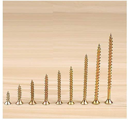 Tornillos de madera autorroscantes, tornillos, clavos de cabeza plana avellanados endurecidos, color zinc-M4 * 16 mm (aproximadamente 1050 piezas)