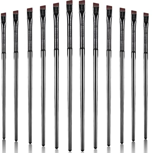 Maitys 12 Pieces Eyeliner Eyebrow Fine Angled Brush Slanted Eyeliner Makeup Tip Thin Slanted Flat Angle Artificial Bristles Eyebrow Brush for Cosmetic(Black)