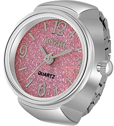 Lancardo Ring Watch for Women and Men Analog Quartz Watch Arabic Numerals Dial Elastic Band Bling Colorful Sliver Finger Watch
