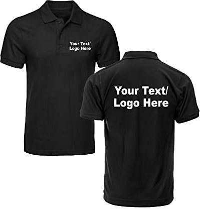 Personalised Polo Shirt, Black Uneek Your Text Logo Business Work Unisex Workwear Top (Black, XL, x_l)