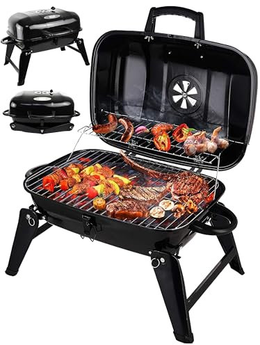 Grill Trade Portable Charcoal Grill - Mini BBQ Grill - Small Table Top Charcoal Grill for Camping, Outdoor Cooking - Foldable Camping Grill for Picnics, Tailgating and Backyard Grilling